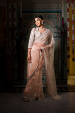 SANJH GOLDEN - Embroidered Designer Net Saree with Unstitched Blouse .