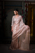 SANJH GOLDEN - Embroidered Designer Net Saree with Unstitched Blouse .