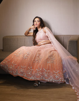 Sunset Bloom Ombre Lehenga with 3D Floral Embroidery