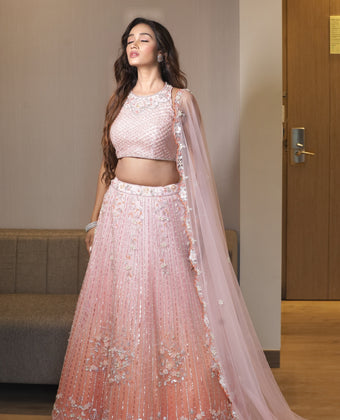 Sunset Bloom Ombre Lehenga with 3D Floral Embroidery