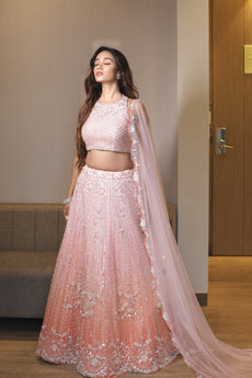 Sunset Bloom Ombre Lehenga with 3D Floral Embroidery