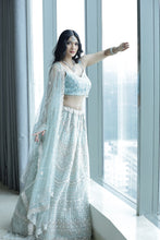Celestial Charm Light Blue Embroidered Net Lehenga