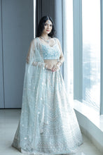 Celestial Charm Light Blue Embroidered Net Lehenga