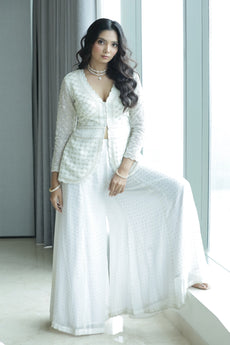 Ethereal White Peplum Jacket Sharara Set