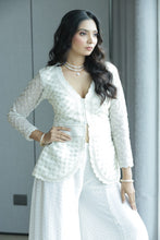 Ethereal White Peplum Jacket Sharara Set