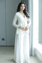 Ethereal White Peplum Jacket Sharara Set