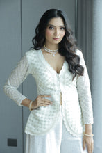 Ethereal White Peplum Jacket Sharara Set