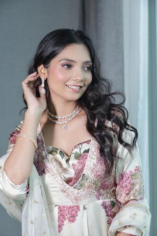 Ivory Blossom Floral Anarkali Set