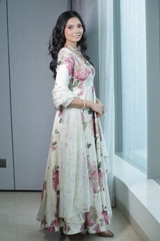 Ivory Blossom Floral Anarkali Set