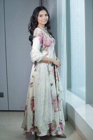 Ivory Blossom Floral Anarkali Set