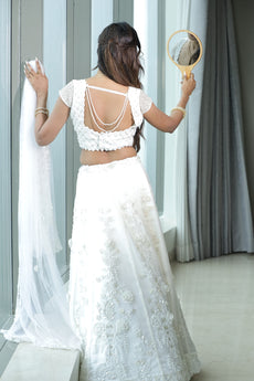 White Designer Lehenga with 3D Floral Embroidery