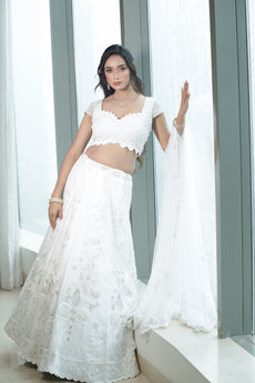 White Designer Lehenga with 3D Floral Embroidery