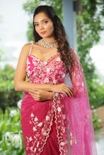 Magenta Bloom Embroidered Net Saree