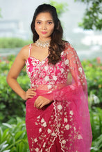 Magenta Bloom Embroidered Net Saree