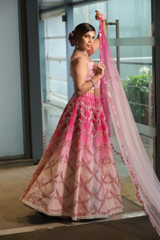Pink Ombre Embroidered  Lehenga