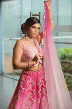 Pink Ombre Embroidered  Lehenga