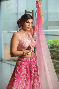 Pink Ombre Embroidered  Lehenga