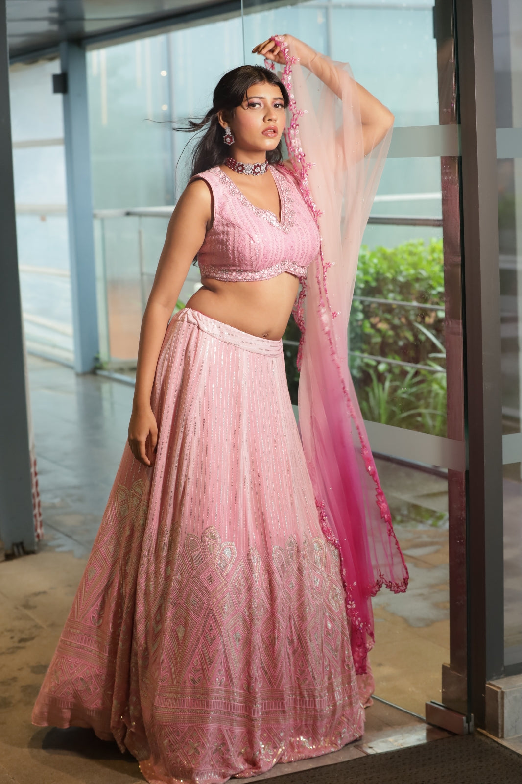 Sparkling Rose Georgette Lehenga