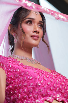 Dreamy Pink Ombre Lehenga with 3D Floral Detailing