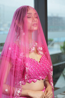 Dreamy Pink Ombre Lehenga with 3D Floral Detailing