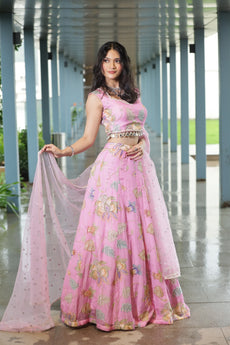 Pink Bloom Lehenga with sequins detailing