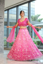 Dreamy Pink Ombre Lehenga with 3D Floral Detailing
