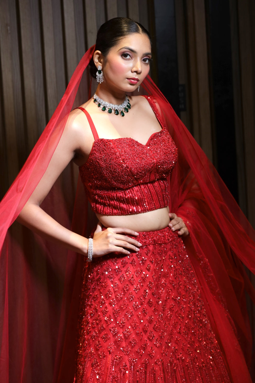 Scarlet Aura Red Net Lehenga