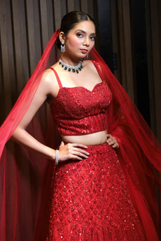 Scarlet Aura Red Net Lehenga