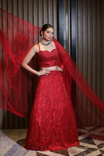 Scarlet Aura Red Net Lehenga