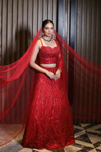 Scarlet Aura Red Net Lehenga
