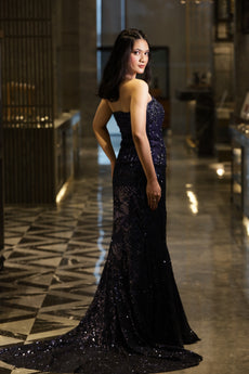 Midnight Spark– Blue Corset Fishcut Lehenga with Trail
