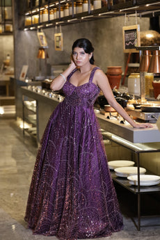 Majestic Deep Purple Embroidered Gown