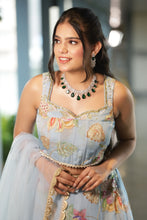Sky Blue Floral Sequin Chiffon Lehenga
