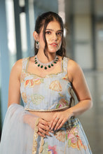 Sky Blue Floral Sequin Chiffon Lehenga