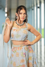 Sky Blue Floral Sequin Chiffon Lehenga