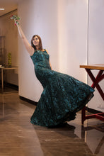 Elize - Emerald green embroidered net gown in sequins