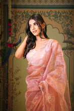 ANSHIKA-PEACH - Saree In Organza With  Embroidery Border And Buttis Featuring Multicolour Moti And Sequins .