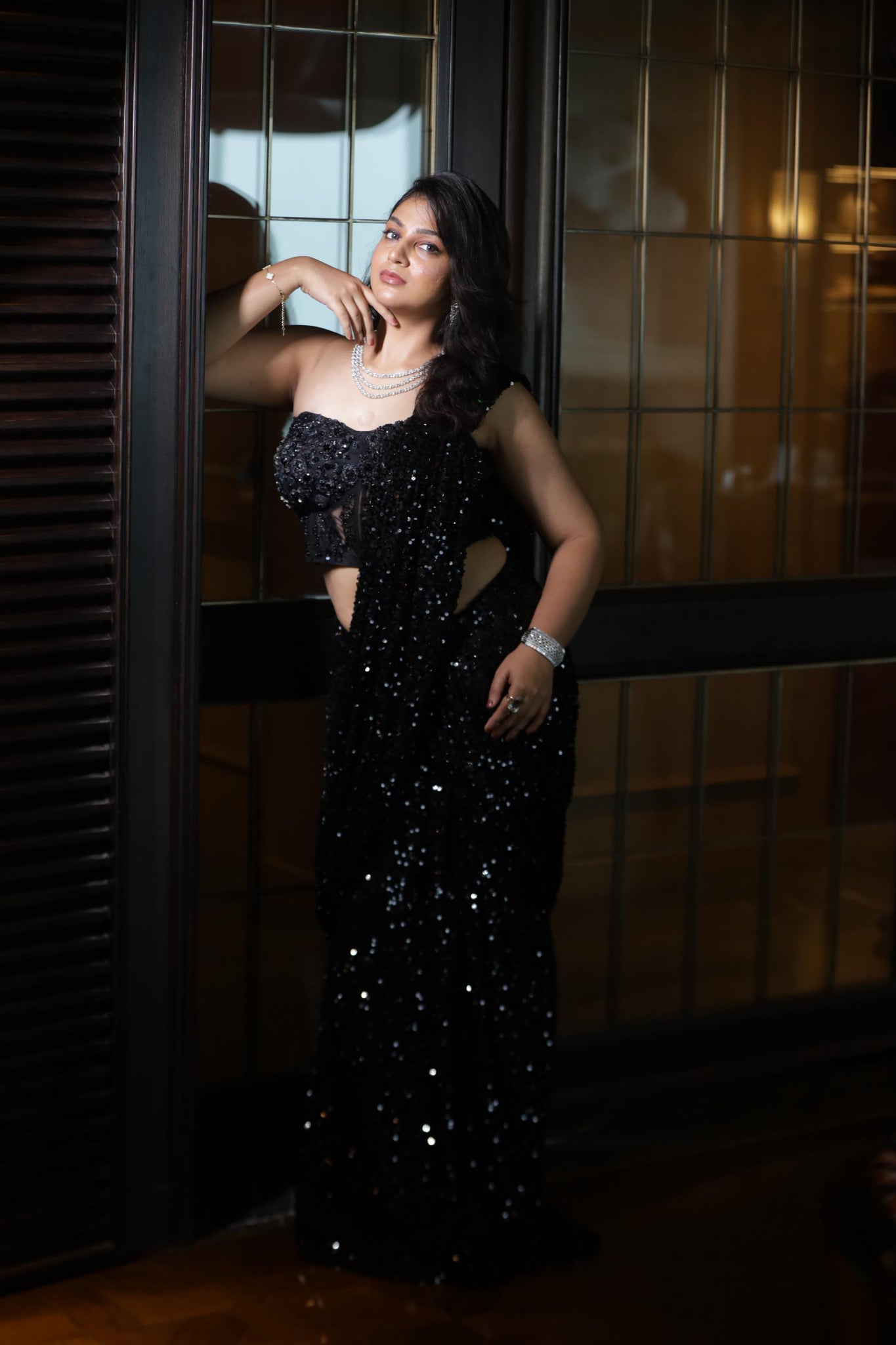 Black Sequin Glamour Draped Saree