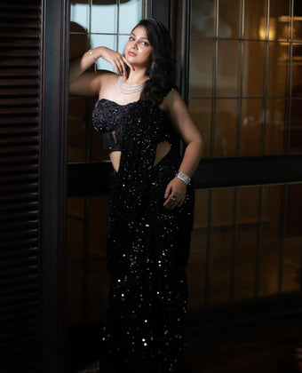 Black Sequin Glamour Draped Saree