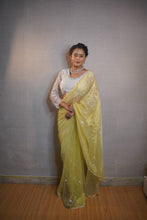 ANVIKA-MINT GREEN- Saree In Organza With  Embroidery Border And Buttis Featuring Multicolour Moti And Sequins .