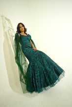 ELIZE- Emerald Green mermaid cut Embroidered Gown in net with sequins & cutdana work.