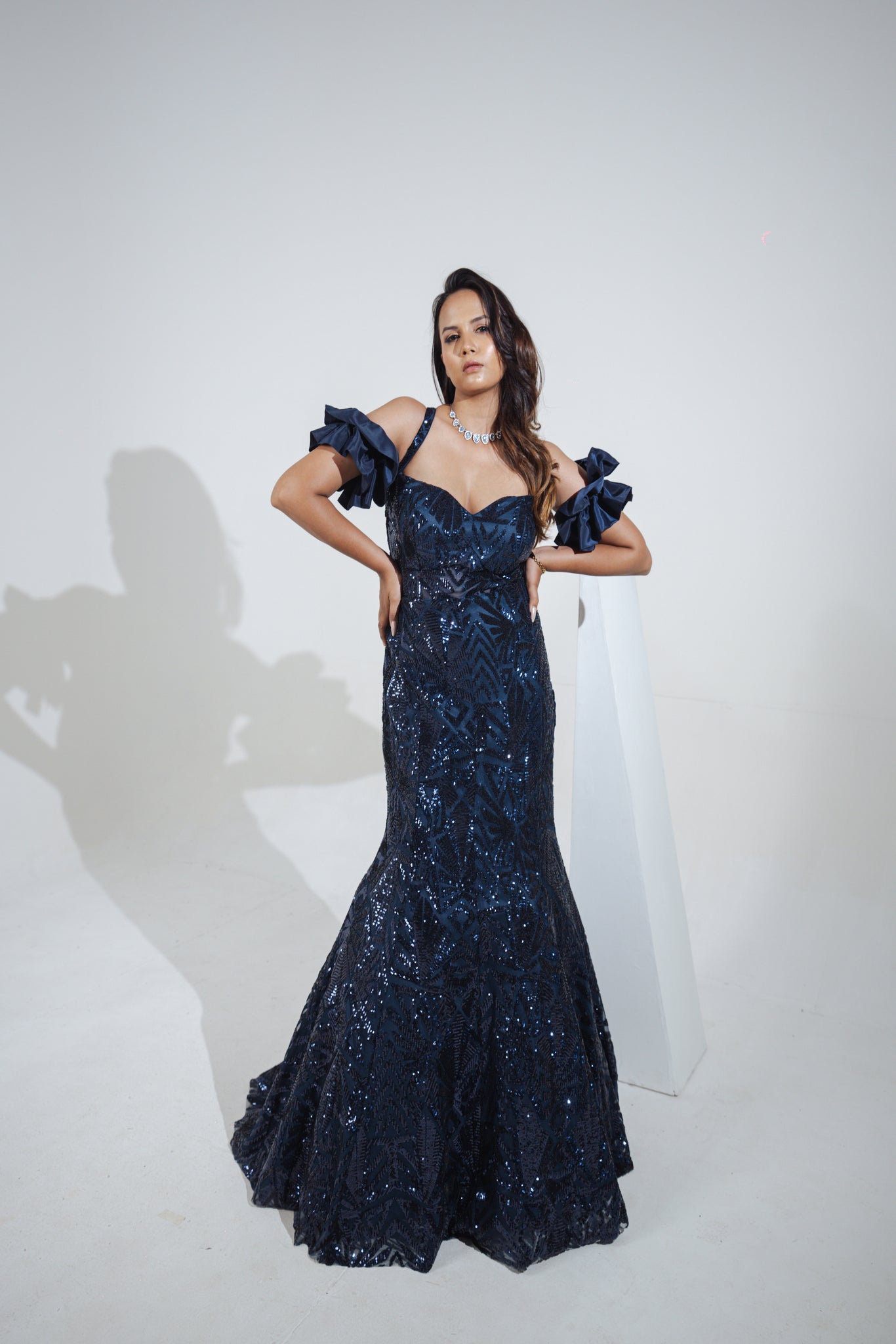 ADARA - Navy Blue  Mermaid Gown in net with sequins & cutdana work