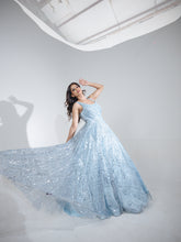 KASHMIRAA - Embroidered Sky Blue Gown  in net with sequins & cutdana work