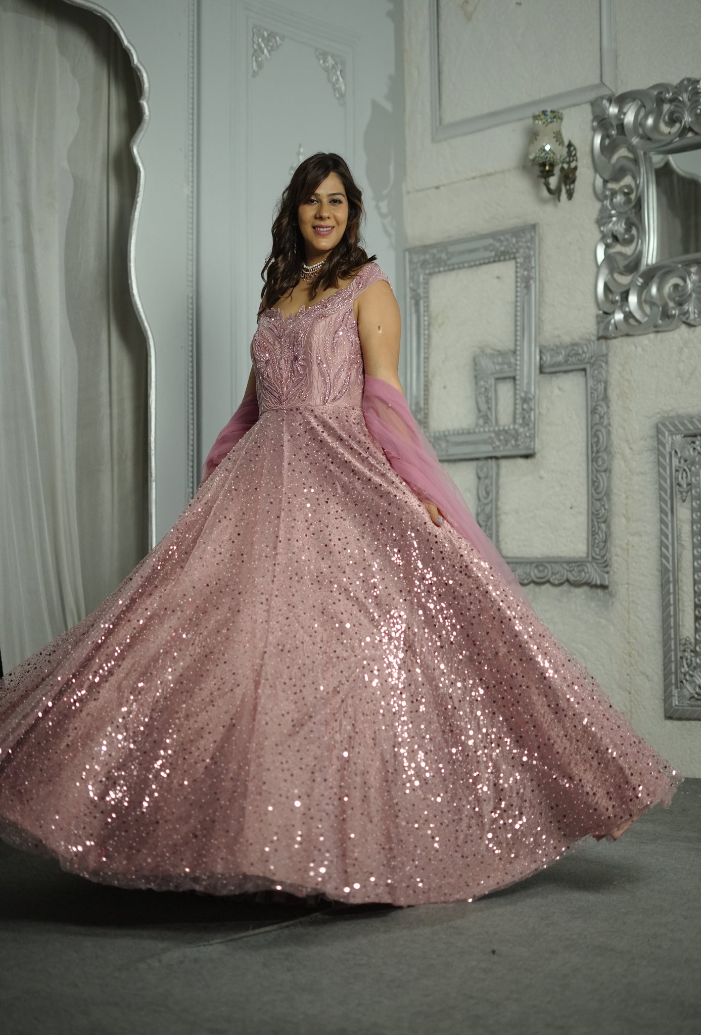 Osaa Turkish Rose Pink Sequin Gown | Designer Gown Dress Rajkumari - By Richa Haware Osaa Turkish Rose Pink Sequin Gown | Designer Gown Dress Rajkumari - By Richa Haware