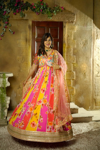 VEDANGI - A multi floral Anarkali in vibrant Embroidered motifs are created on anarkali silhouette with this piece radiating unmatched charm.