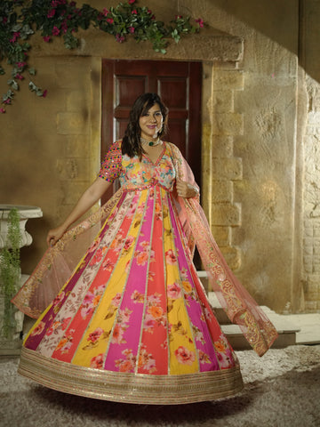 VEDANGI - A multi floral Anarkali in vibrant Embroidered motifs are created on anarkali silhouette with this piece radiating unmatched charm.