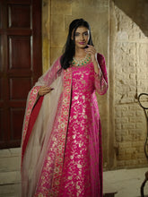 LOTUS- HOT PINK -Sequins Anarkali & Butti work Dupatta with border .