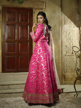 LOTUS- HOT PINK -Sequins Anarkali & Butti work Dupatta with border .