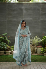Sky Blue Net Saree with Diamond & Moti Embellishments