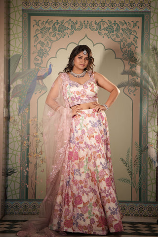 White Blossom Lehenga with Sequin Detailing